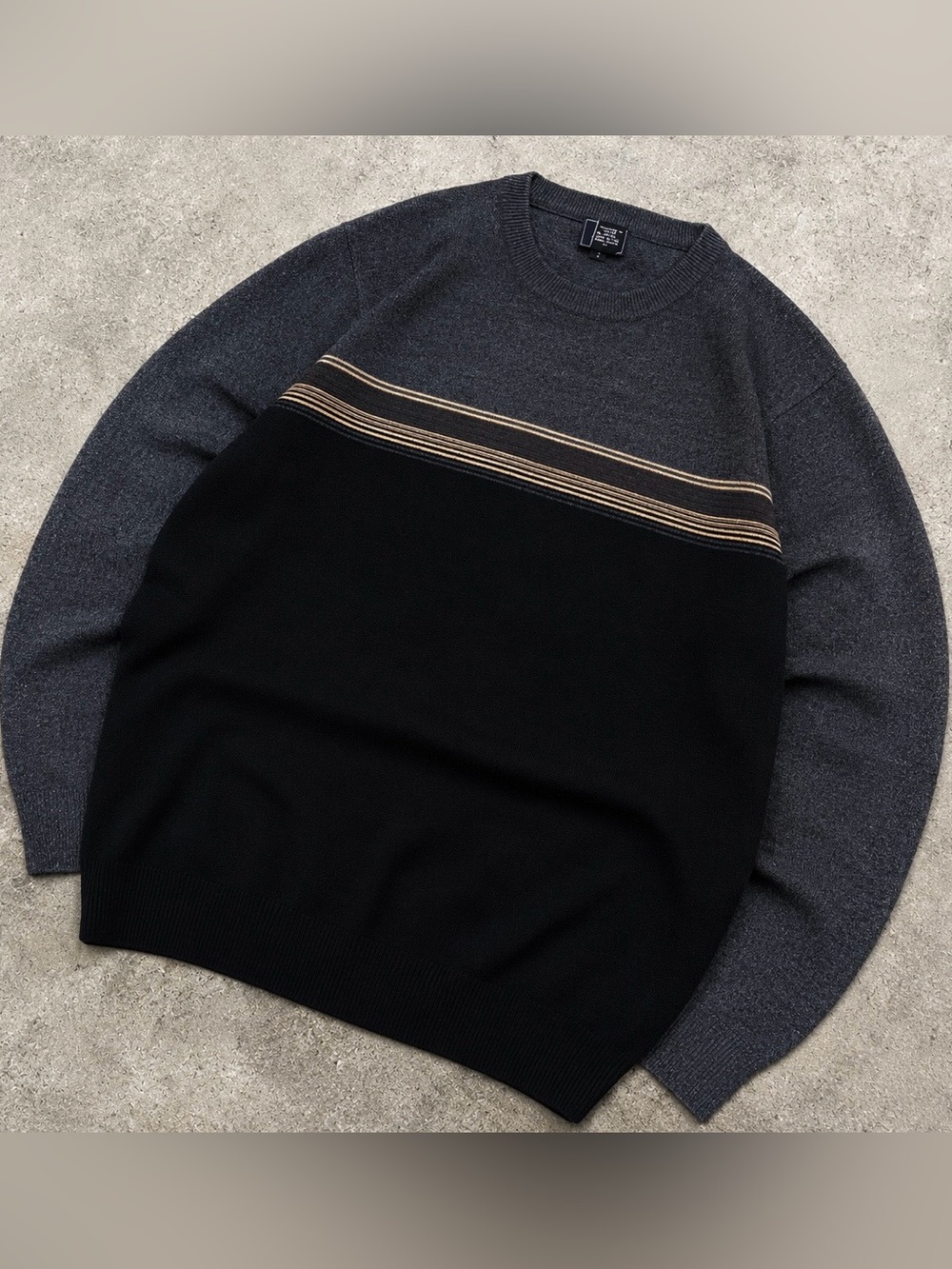 Vintage Dockers 100% Acrylic Sweater Striped Knit Black Gray Mens Size Large LT